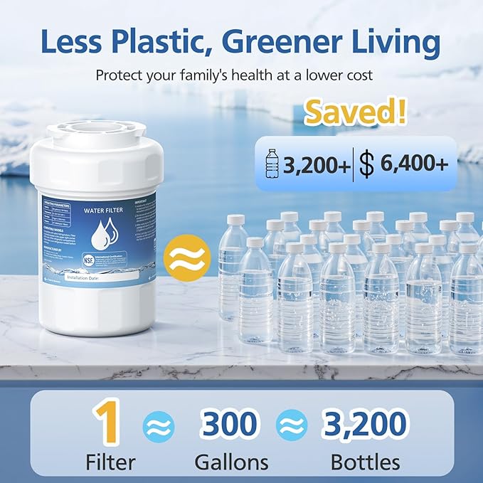 MWF Water Filter Compatible with GE® MWF®, SmartWater MWFP, MWFA, MWFINT, GWF, GWFA, HDX FMG-1, Kenmore® 9991, High Efficiency Filtration and Every 6 Months Value, NSF Certified, 4 Pack