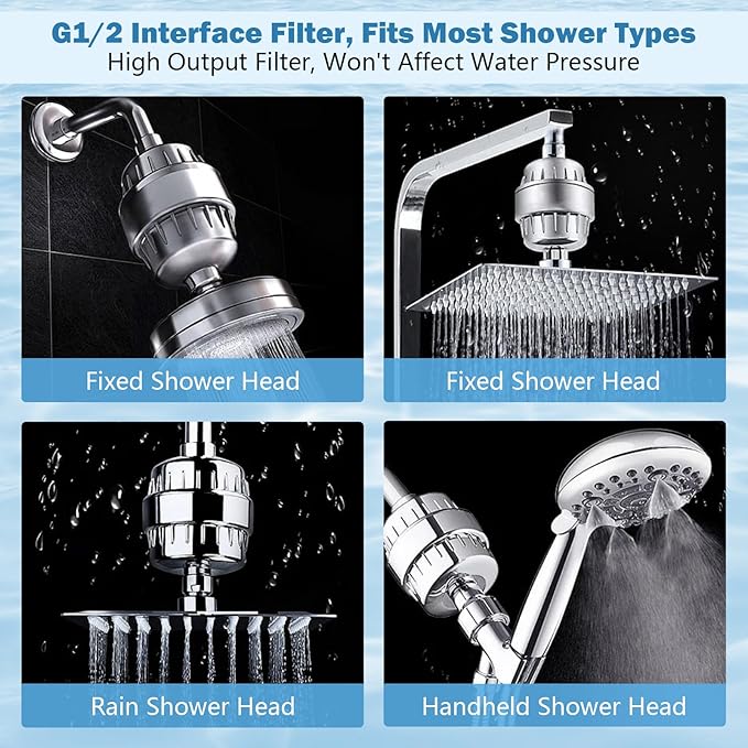 20 Stage Shower Filter with Vitamin C E for Hard Water with 3 Cartridges, High Output Universal Shower Head Water Softener Filter to Remove Chlorine and Fluoride-Reduce Dry Itchy Skin,Dandruff,Eczema