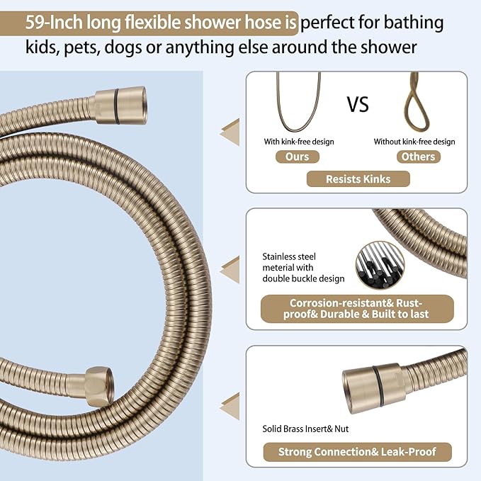 Weshi Shower Slide Bar Handheld Shower with Hose, Bathroom Handheld Shower Head, Slide Bar Hand Shower with spray, High Pressure Shower Head Height Adjustable with 59 Inch Stainless Steel Hose