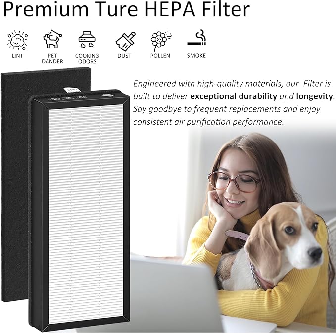 3 Pack True HEPA Replacement Filter Compatible with VEVA 8000 Elite Pro Series Air Cleaner Puri-fier, 3 HEPA Filters