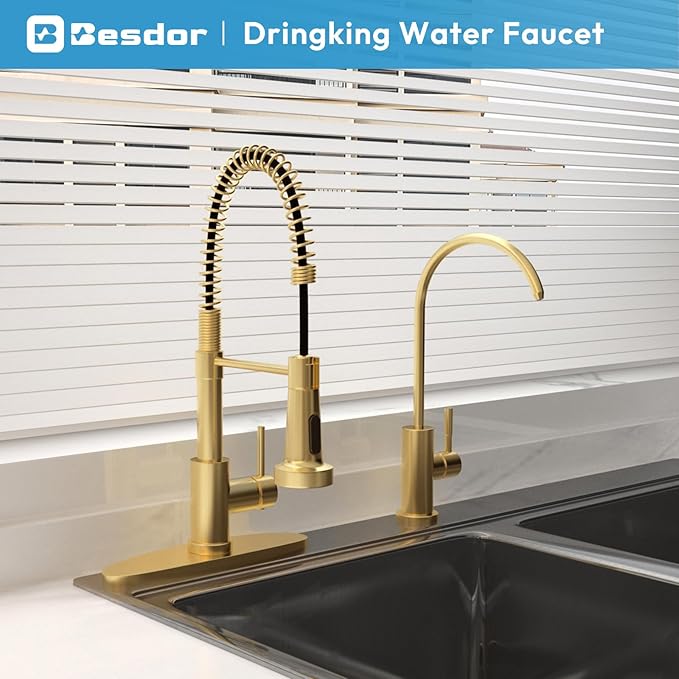 Reverse Osmosis Faucet, Filtered RO Drinking Water Faucet for Kitchen Sink, Non-Air Gap, 360-degree Rotation, Lead-Free, 304 Stainless Steel, Brushed Gold