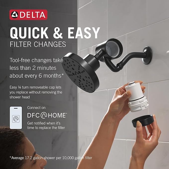 Delta Faucet Clarifi Premium Shower Filter Attachment with Filter, Hard Water Shower Filter, Shower Head Filter, Matte Black 5SF100-BL