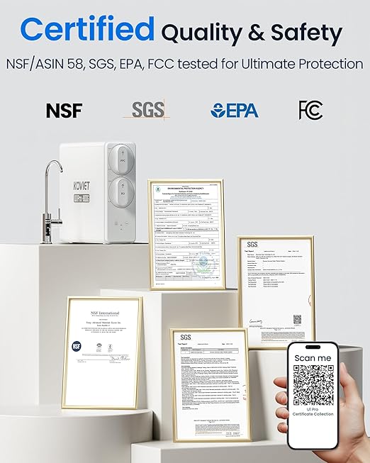 U1 Pro Reverse Osmosis System, 800GPD Tankless Reverse Osmosis Water Filter, 10-Stage Under Sink RO Water Filtration System, NSF/ANSI 42&58 Certified with Smart LED Faucet, 3:1 Pure to Drain