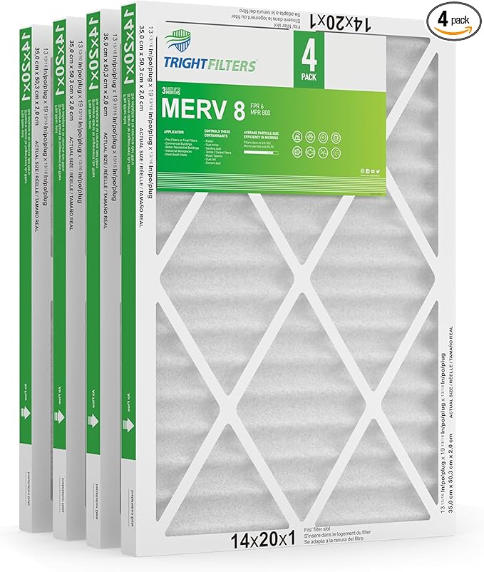 14x20x1 Air Filter 4 Pack, MERV 8 Pleated Dust Defense Air Filters Replacement Air Conditioner HVAC AC Furnace Filter, Durable and Lightweight