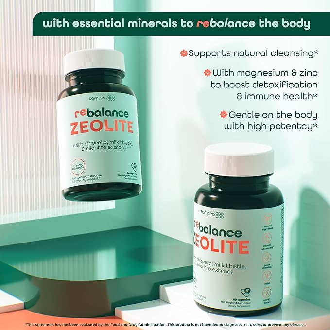 Enhanced Total Body Zeolite Detox - Liver Cleanse Detox & Toxin Binder w/Zeolite Clinoptilolite, Chlorella, Milk Thistle & Minerals, Gut Health & Immune Support for Adults, Vegan Capsules, 60ct