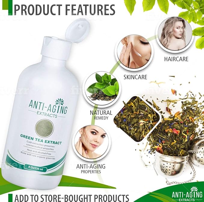 Green Tea Extract for Skin – Alcohol-Free, Cold-Processed Antioxidant Serum with USDA Organic Leaves – Cosmetic Grade for Face, Body and DIY Skincare Formulations - 8 fl oz