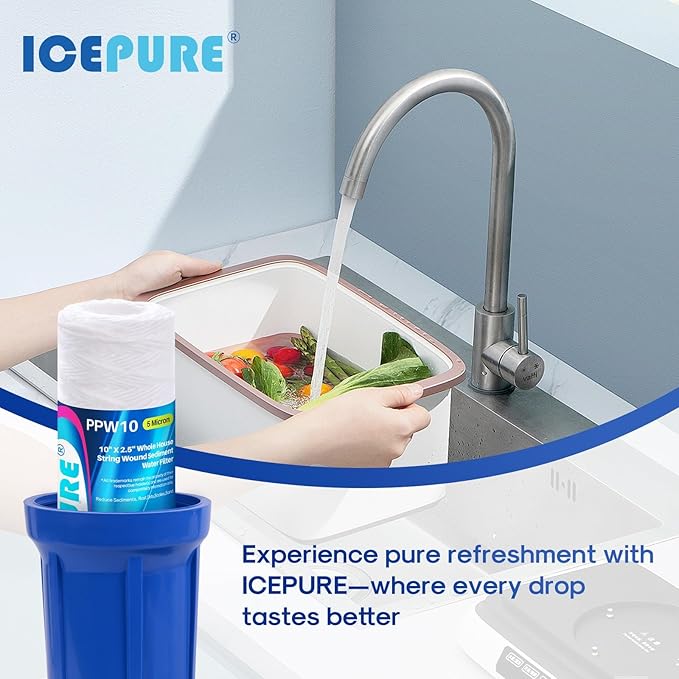 ICEPURE 5 Micron 10" x 2.5" Whole House String Wound Sediment Water Filter Cartridge for Well Water, Replacement for Aqua-Pure AP110, WP-5, CFS110, Culligan P5, WFPFC4002, CW-MF, 2 PACK