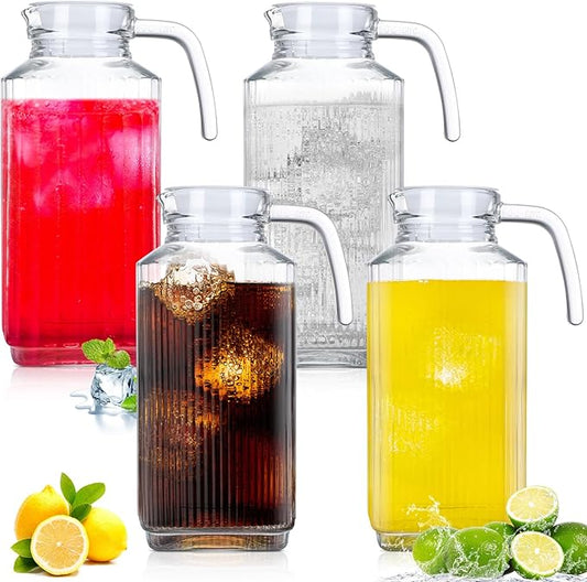Gejoy 4 Pieces 60 oz Glass Pitcher with Lid Fridge Juice Glass Water Pitcher Beverage Drink Containers Jug for Fridge Iced Tea Lemonade Milk Cocktails Cold