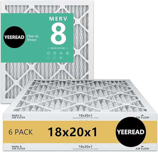 18x20x1 MERV 8 Air Filters 6-Pack, Actual Size 17.7" x 19.7" x 0.75" – Compatible with HVAC, Air Conditioners & Furnaces– High Particle Capture & Smooth Airflow