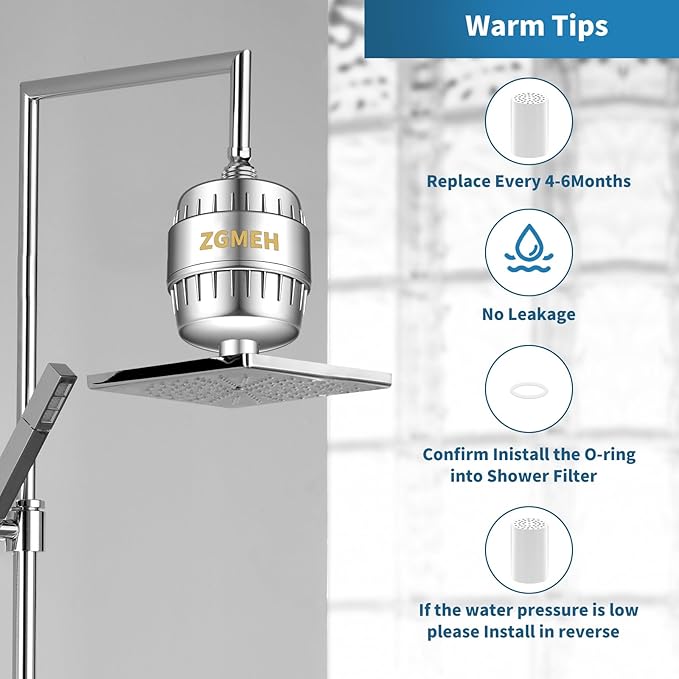 20 Stage Shower Head Filter - 1 Cartridges,Hard Water Filter,99% Remove Chlorine, Fluoride,Heavy Metals and Harmful Impurities,High Output Showerhead Filters for Improving Skin and Hair,Chrome