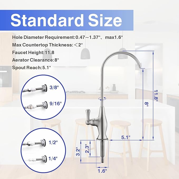 Drinking Water Faucet for Kitchen Sink, Reverse Osmosis Water Filtration Faucet for Bar Sink, Brushed Nickel and Stainless Steel, B08