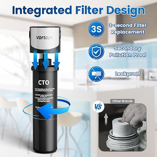 Under Sink Water Filter System,NSF/ANSI 42 Certified Water Purifier,28000 Galloons Large Flow Flux,Reduces PFOA/PFOS,Chlorine,Bad Odors,Direct Connect to Kitchen Faucet (Black-Q5-C2-28000GAL)