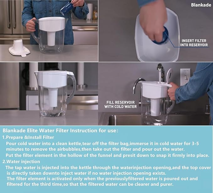 Elite Water Filter(Lasts 6 Months) Replacements for Brita Pitcher Water Filter and Dispensers and More,Efficient Long-Life,Reduce Chlorine (Taste and Odor) and Lead,BPA FREE - 2 Pack(Blue)