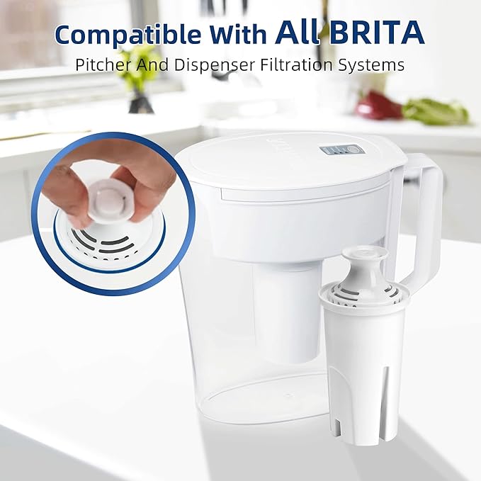 Water Filter Replacement For Brita Pitcher, Large Dispenser, Reduce Chlorine, BPA-Free, Compatible with Brita Classic Ob03, 35557, Mavea 107007, 6 Pack