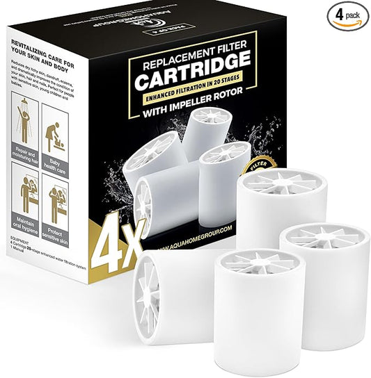AquaHomeGroup 20-Stage Premium Shower Filter Replacement Cartridge with Spin Propeller 4-Pack (No Housing) - Water Filter Refill Compatible with Any Shower Filter of Similar Design 15 and 20 Stages