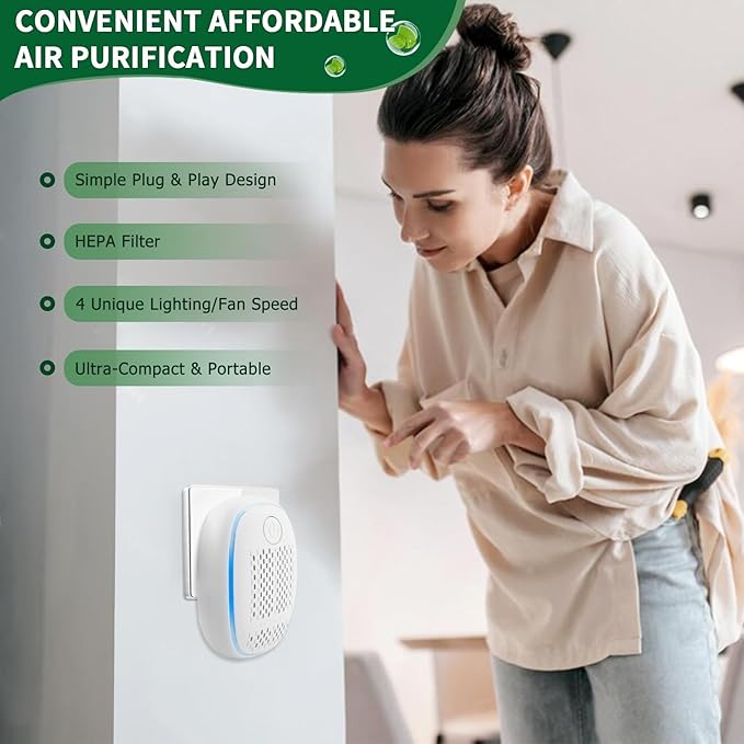 Air Ionizers HEPA Filter/Plug In Air Purifier for Home, Negative Ion Filtration System for Bathroom,Bedroom, Office, Kitchen, Mini Air Cleaner, Portable Air Filter (White) (3)