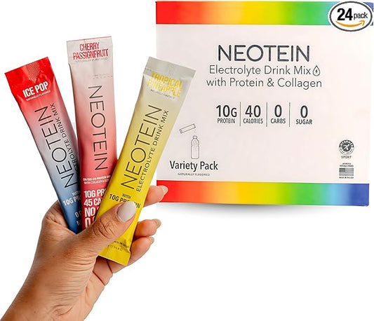 Electrolyte Powder Packets, Protein Powder with 10g Protein & Collagen - Hydration Packets - Zero Sugar, NO Fillers, NO Carbs | Variety Pack | 40 Calories | Keto & Paleo | Pack of 24