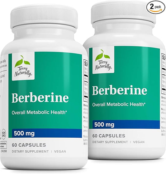 Terry Naturally Berberine - Dietary Supplement with Berberine - Liver Health Supplement for Metabolism Support - Joint Health Support for Men & Women - 60 Capsules (Pack of 2)
