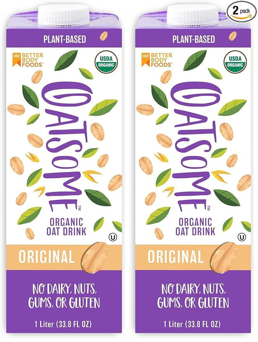 Oatsome Organic Oat Milk, 1-Liter Carton, Regular, 33.8 Fl Oz (Pack of 2)