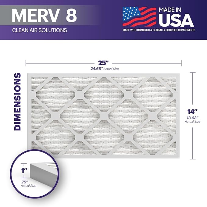 BNX TruFilter 14x24x1 Air Filter MERV 8 (6-Pack) - MADE IN USA – Dust & Pet Defense Air Conditioner HVAC AC Furnace Filters for Dust, Pet, Mold, Pollen MPR 600 – 700 & FPR 5