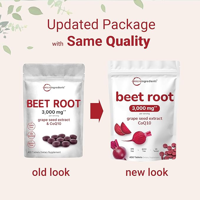 Beet Root 3,000mg with Grape Seed Extract & CoQ10, 400 Tablets | 200 Servings | Super Beets Supplements from Fresh Beetroot Extract for Nitric Oxide, Blood Pressure & Heart Health Support