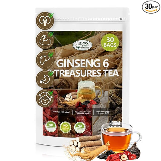 Veyorra Ginseng Six Treasure Tea - Traditional Chinese Herbal Blend, Kidney Tea, Men and Women(30Bags)