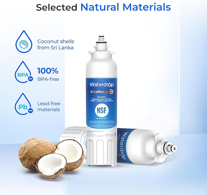 Waterdrop 𝐀𝐥𝐤𝐚𝐥𝐢𝐧𝐞 ADQ73613401 Water Filter, 𝐄𝐧𝐡𝐚𝐧𝐜𝐞𝐬 𝐩𝐇, Replacement for LG® LT800P®, ADQ73613402, ADQ75795104, LSXS26326S, LMXC23746S, LSXS26366S, LSXS26386D, 2 Filters