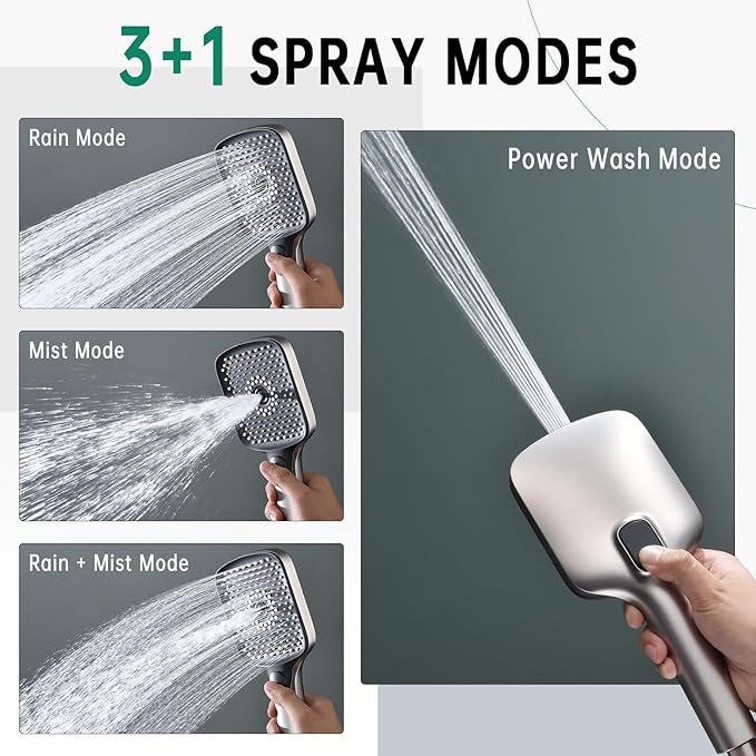 13-Inch Shower Heads with Multi-Function Handheld Sprayer Combo, 3-Way Metal Extended Diverter with Holder and Metal Adjustable Shower Extension Arm, Extra Long Hose