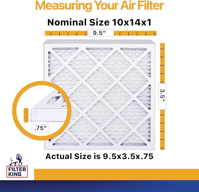 Filter King 10x14x1 Air Filter | 6-PACK | MERV 13 HVAC Pleated A/C Furnace Filters | MADE IN USA | Actual Size: 9.5 x 13.5 x .75"