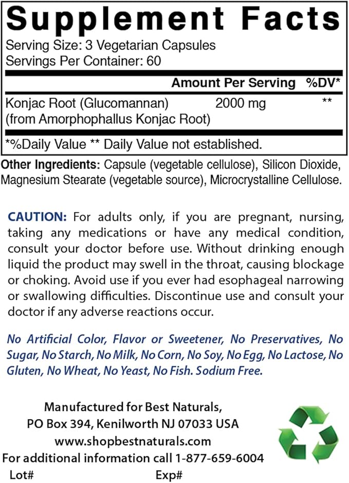 Best Naturals Konjac Root 2000mg, 180 Count