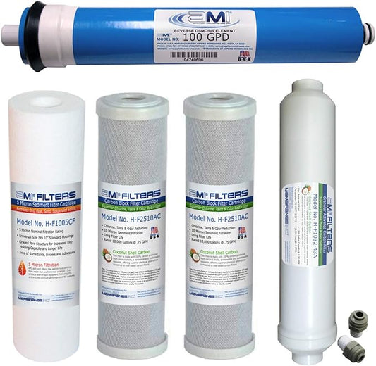 Reverse Osmosis Membrane & Filter Replacement | 100 GPD Membrane Set with Pre & Post Filters - 5 Stage Water Filtration System - 6 Months Supply