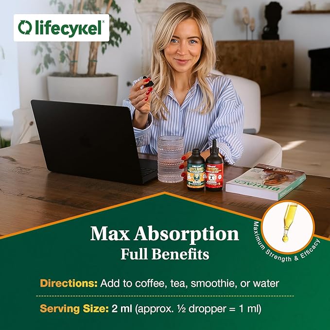 Life Cykel Cordyceps + Lions Mane Extract Performance Pack - Organic Mushroom Supplement for Energy, Focus & Mental Clarity - USA Made, Pure & Potent Mushroom Liquid Drops for Adults