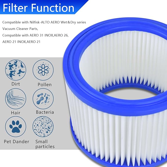 Replacement Cartridge Vacuum Hepa Filter, Compatible with Nilfisk Alto Aero 26,21,31,Wet＆Dry series Parts
