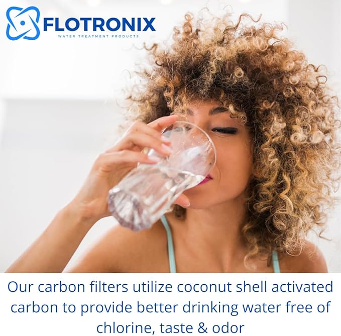 Flotronix 5 Micron 2.5" x 10" Whole House CTO Carbon Sediment Water Filter Cartridge, Compatible with DuPont WFPFC8002, WFPFC9001, SCWH-5, WHCF-WHWC, FXWTC, CBC-10, RO Systems, 4-Pack