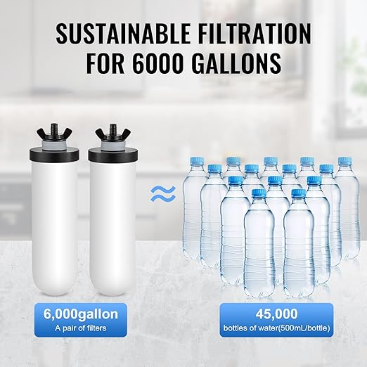 VEVOR Gravity-fed Water Filter System, 2.25G 304 Stainless-Steel Countertop Water Filtration System, Reduces Lead and up to 99% of Chlorine, with 2 Ceramic Carbon Filters, Spigot, and Stand
