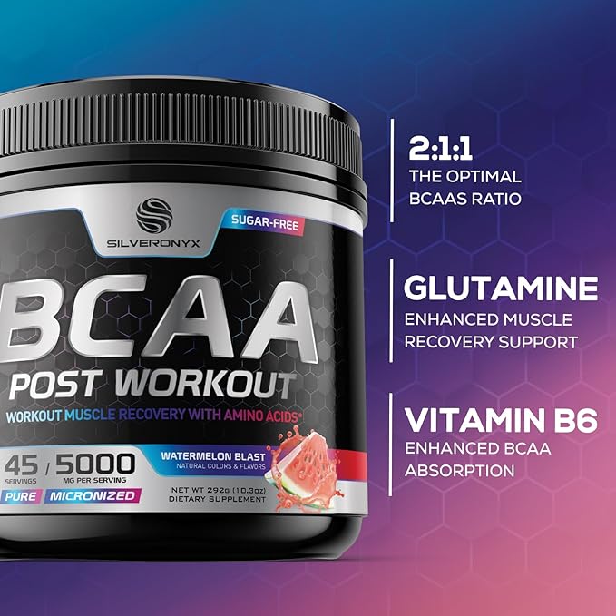 Muscle Recovery Drink Powder with BCAA, L-Glutamine & Amino Acids - Best Muscle Recovery Supplements for Post Workout - Sugar Free, Branched Chain Amino Acid Supplement for Women & Men - 45 Servings
