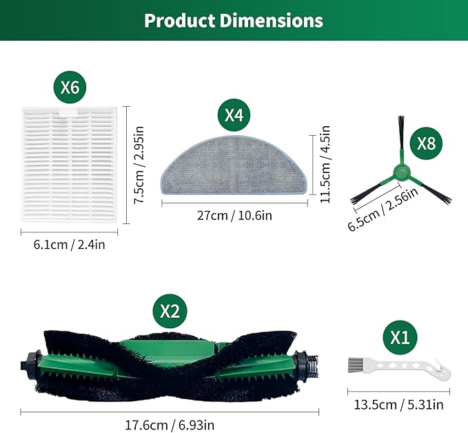 Replacement Parts compatible with iRobot Roomba Essential Series Y0140 Y0110 Y0112 Robot Vacuum Cleaner, Accessrioes inclue 2 Main Brush, 4 Mop Pad，6 Hepa Filter, 8 Side Brush