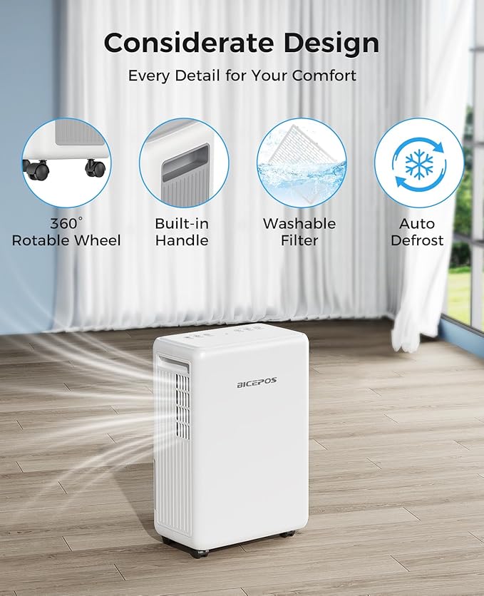 2000 Sq.Ft Dehumidifier for Basement, 30 Pints Dehumidifiers for Home with Drain Hose, 0.52 Gal Water Tank, Intelligent Humidity Control, Auto Shut Off, For Large Rooms and Home