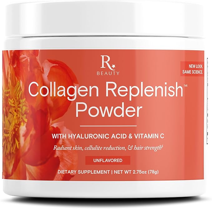 Reserveage Nutrition Collagen Replenish Powder with Hyaluronic Acid & Vitamin C - No-Taste Collagen for Radiant Skin Care, Hair Growth & Cellulite Reduction - Mixes Easily - 2.75 oz