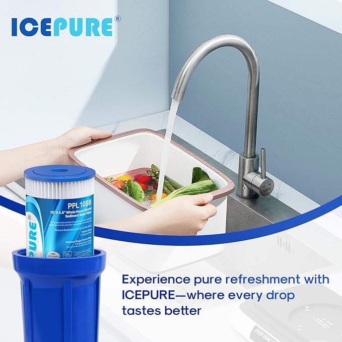 ICEPURE 20 Micron 10" x 4.5" Whole House Sediment Pleated Water Filter Replacement for GE FXHSC, Culligan R50-BBSA, Pentek R50-BB, DuPont WFHDC3001, W50PEHD, GXWH40L, GXWH35F for Well Water, 2PACK
