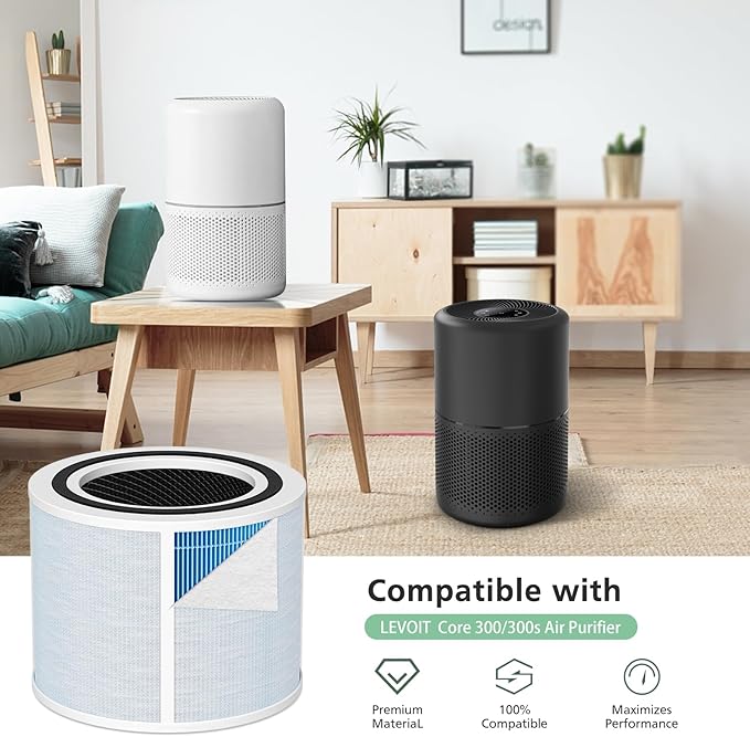 isinlive Core 300 Smoke Remover Replacement Filter for LEVOIT Core 300 Core300-P Core 300S Core 300S/P VortexAir Air Purifier, Core 300-RF, 4-in-1 HEPA Activated Carbon, 2 Pack, Blue, Core 300-P