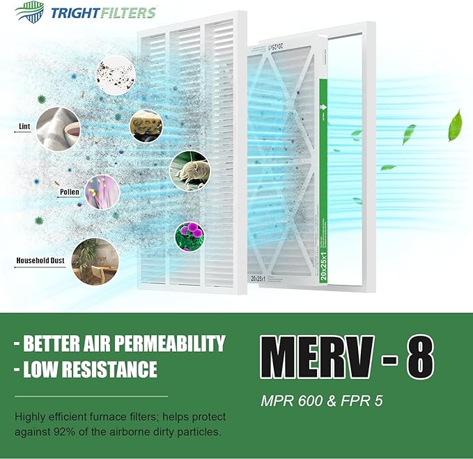 20x25x1 Air Filter 4 Pack, MERV 8 Pleated Dust Defense Air Filters Replacement Air Conditioner HVAC AC Furnace Filter, Durable and Lightweight