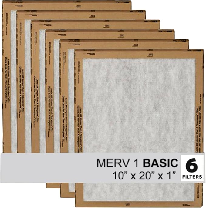 Filtrete 10x20x1 Air Filter, 3M MERV 1 HVAC AC Furnace Filter Replacement, 6-Pack (Actual Size 9.81x19.81x0.88 in)