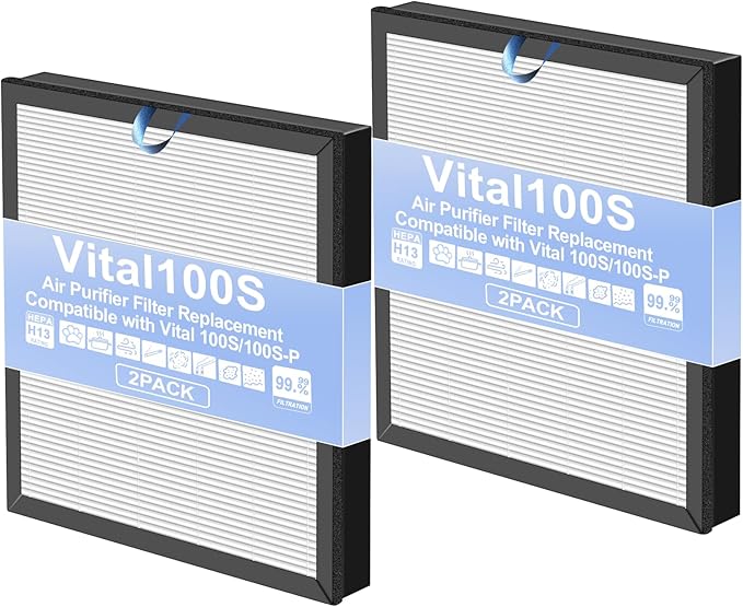 2 Pack Vital 100S Replacement Filter for LEVOIT Vital 100S & 100S-P Air Purifier, True H13 HEPA + High-Efficiency Activated Carbon, 3-in-1 Filter for Home, Bedroom,Dust & Odor Elimination
