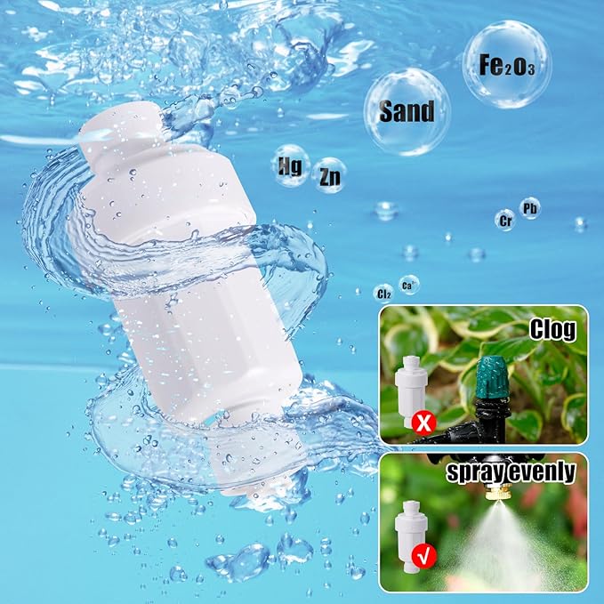 2pc Misting System Filter 100 Mesh Calcium Inhibitor Filter for 1/4 Tubing Quick Connect for Outdoor Cooling System Patio Outdoor Misting System, Prevent Blockage