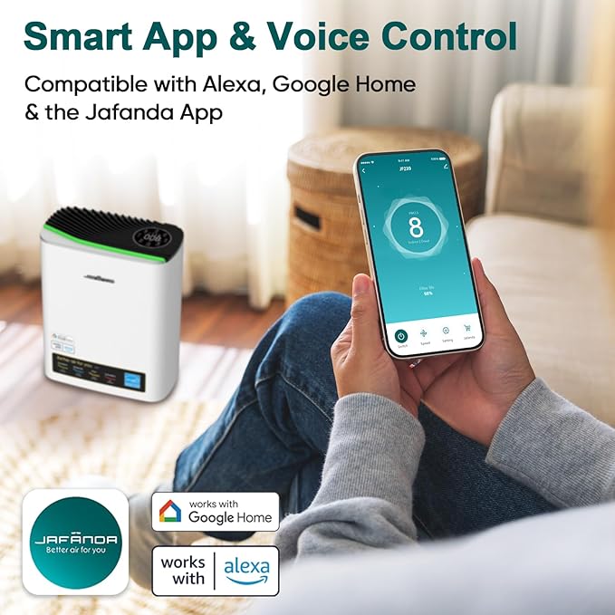 Jafanda Air Purifiers for Home Bedroom Large Room, ‌Smart WiFi × Alexa Control Air purifier for Home Pets True HEPA Filter Activated Carbon Removes 99.99% of Allergens, Dust, Air Cleaner PM2.5