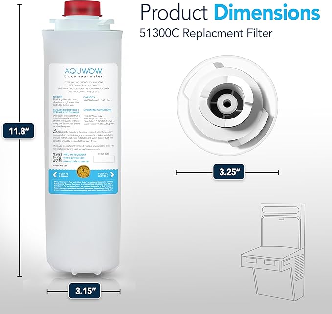 51300C Replacement Water Filter For Premium Filtration – Compatible with Elkay 51300C, 55898C, ERF750, EWF3000 – No Chip, Extended Service Life (1, 12")