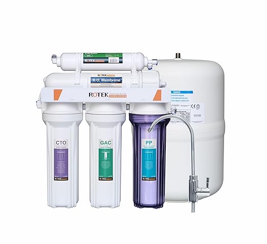 Rotek Water Systems Reverse Osmosis Water Filtration System, Under Sink 5-Stage RO Water Filter System, No Pump, Contains Leak Stop Valve, 100 GPD, Standard RO System