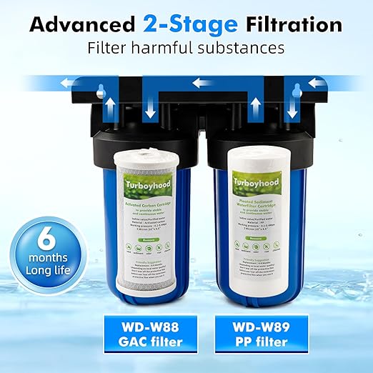 Whole House Water Filter System with Carbon and Sediment Filters, 5-Stage Filtration, Reduces Lead, Chlorine, Odor & Taste, 1" Inlet/Outlet