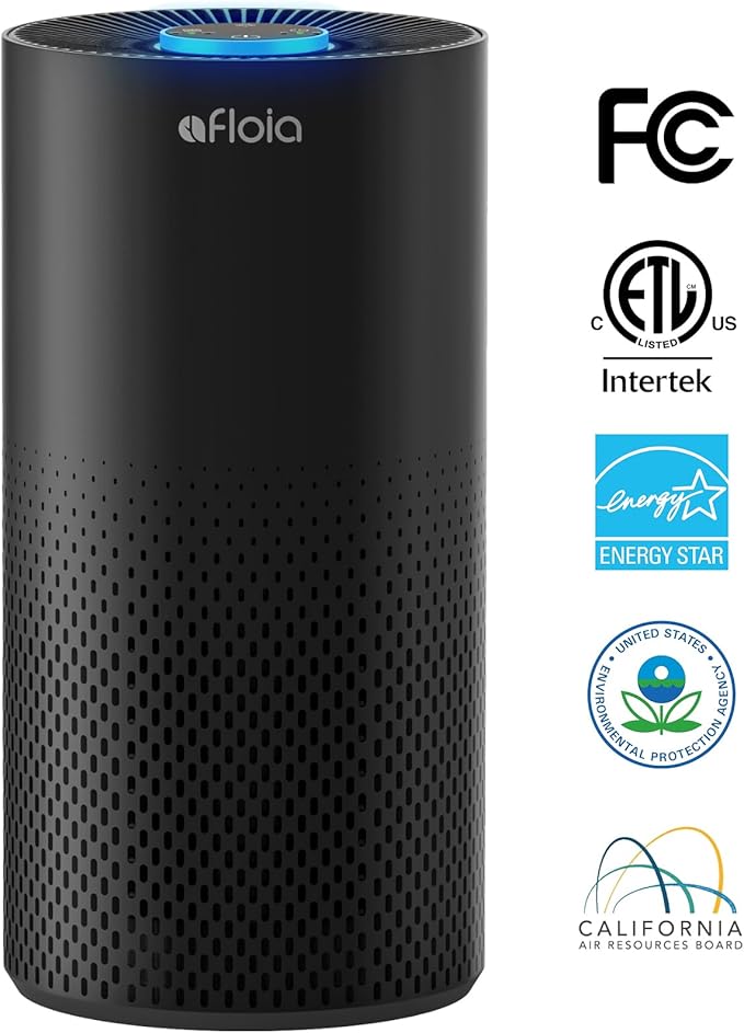 Afloia Air Purifiers for Home Large Room Up to 1076 Ft², 3-Stage Filter Air Purifiers for Bedroom 22 dB, Air Purifiers for Pets Dust Dander Mold Pollen Odor Smoke, Kilo Black, 7 Colors Light